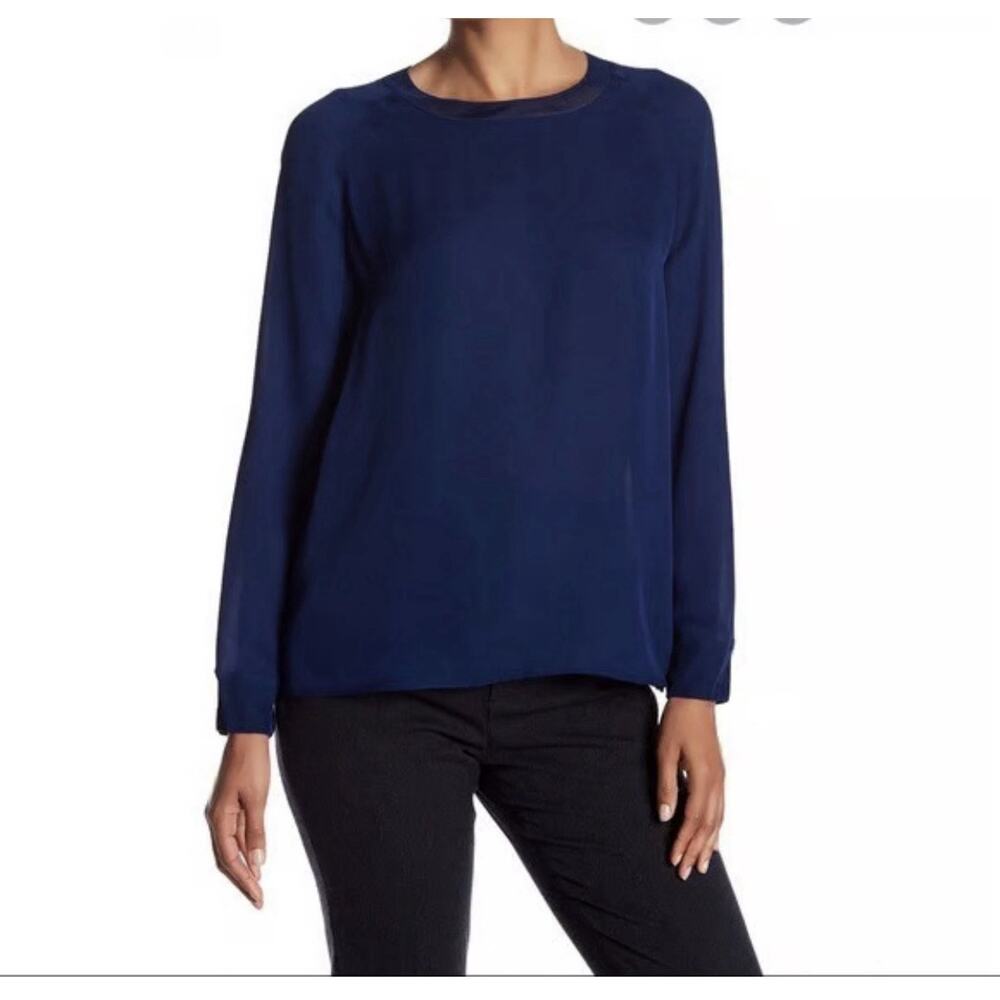 Vince Silk‎ Blouse S Navy Long Sleeve Quiet Luxury Old Money Minimalist Casual